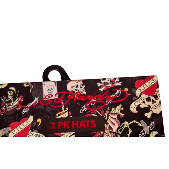 NWT Ed Hardy 2 pk Y2K Hat Beanie Screaming Tiger & Rhinestone Grey Maroon - Picture 9 of 9